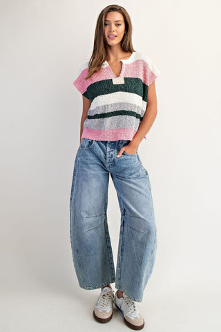 Multicolor Striped Cap Sleeve Sweater