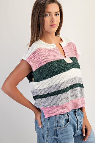 Multicolor Striped Cap Sleeve Sweater