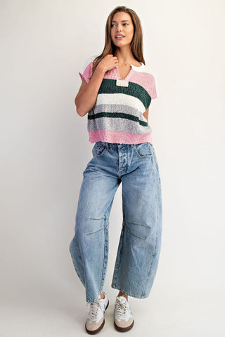 Multicolor Striped Cap Sleeve Sweater