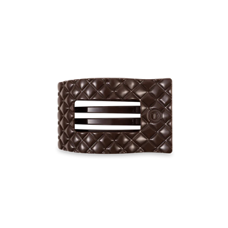 TELETIES Truly Taupe Quilted Small Flat Rectangle Hair Clip is a brown quilted hair clip
