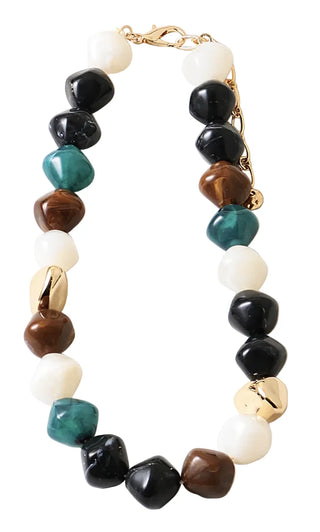 Mixed Bead Stone Necklace - Brown & Teal