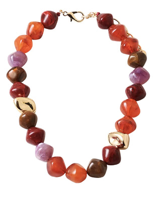 Mixed Stone Bead Necklace - Red/Orange