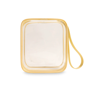 TELETIES Tan Teletote Travel Pouch is a clear pouch with tan trim and strap