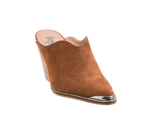 Corkys Hey Girl Tell It To The Judge Heeled Mule Shoe - Tobacco Faux Suede