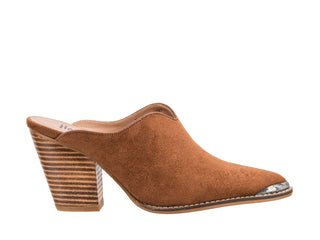 Corkys Hey Girl Tell It To The Judge Heeled Mule Shoe - Tobacco Faux Suede