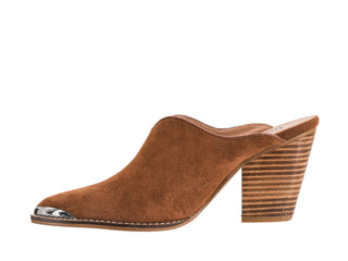 Corkys Hey Girl Tell It To The Judge Heeled Mule Shoe - Tobacco Faux Suede
