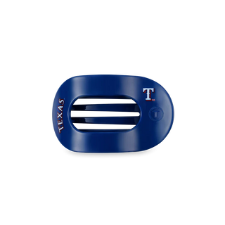 TELETIES Texas Rangers Small Flat Round Hair Clip is a blue hair clip with Texas Rangers logos