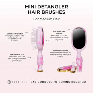 Teleties Mini Detangler Hair Brush for Medium Hair - Pinch Me! - Bubblegum Pink