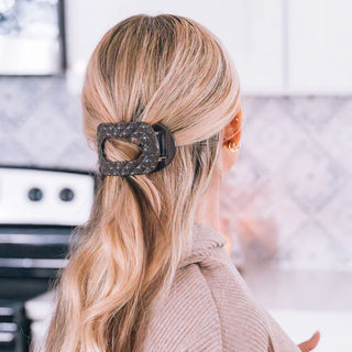 TELETIES Truly Taupe Quilted Medium Flat Round Hair Clip