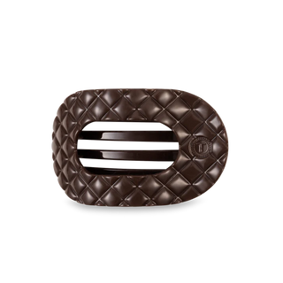TELETIES Truly Taupe Quilted Medium Flat Round Hair Clip is a brown quilted hair clip