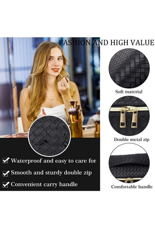 Woven Vegan Leather Cosmetic Bags - Multiple Colors!