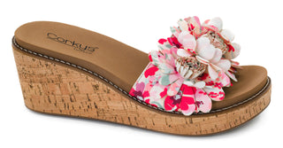 Corkys Wildflower White Floral Wedge Sandals
