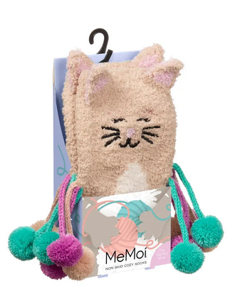 Cat Embellished Plush Crew Socks is a pair of non-skid plush socks 