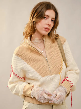 Western Embroidered Mock Neck Sweater
