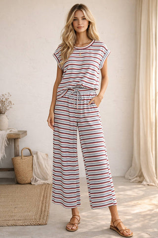 Red, White & Blue Americana Ribbed Striped Pant/Lounge Set