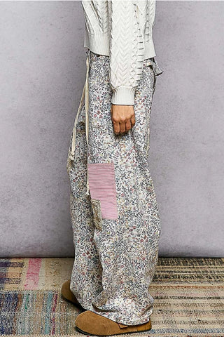 Twill Floral Denim Patchwork Pants by POL Clothing