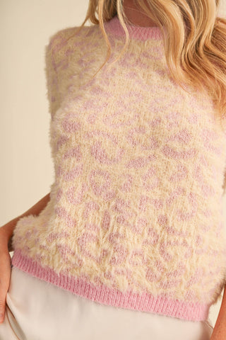 Fuzzy Leopard Short Sleeve Sweater