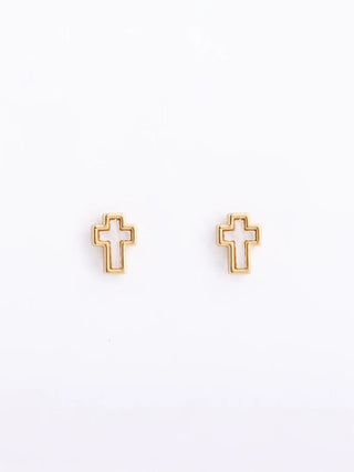 Luna Cross Stud Earrings is a pair of gold-filled cross stud earrings. 