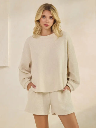 Cream Long Sleeve Top/Shorts Set