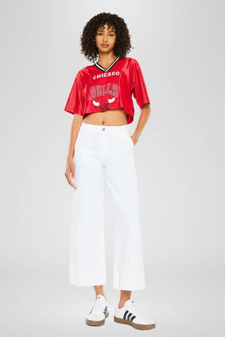 White High Rise Cropped Wide Leg Jeans by KanCan