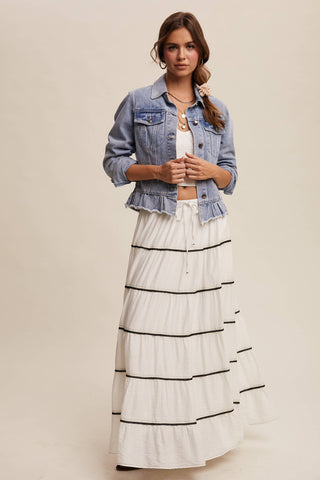 Ruffled Hem Denim Jacket