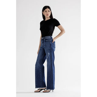 Mica Denim Super High Rise Seam Front Wide Leg Jeans
