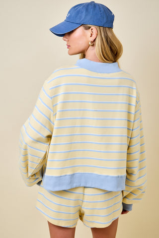 Striped Lounge Sweat Shorts w/ Elastic Waist - Matching Top Available!