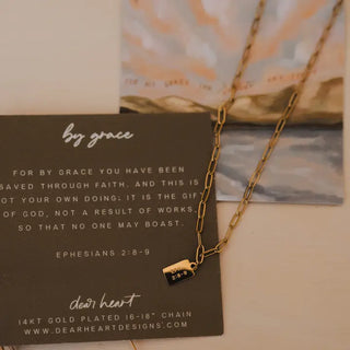 "By Grace" Mini Tag Necklace - Ephesians 2:8-9