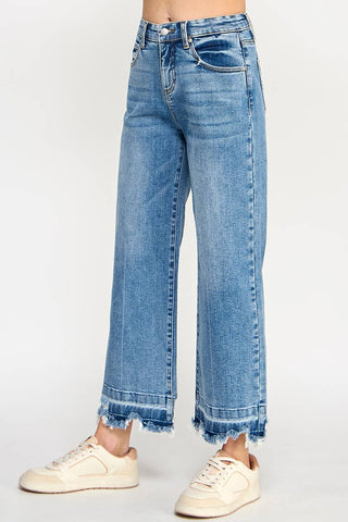 High Rise Crop Wide Leg Jeans w/ Released Hem