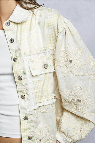 Natural Cable Knit Lace Patchwork Woven Long Sleeve Shirt Top by POL Clothing