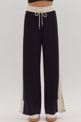 Black/Ivory Contrast Long Sleeve Wide Leg Pant Set