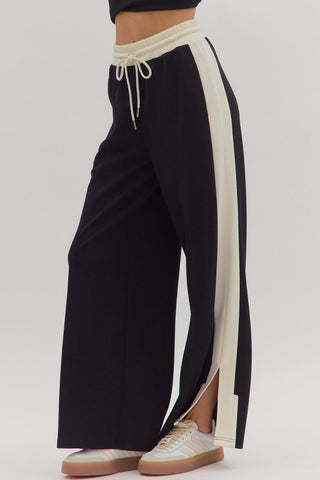 Black/Ivory Contrast Long Sleeve Wide Leg Pant Set