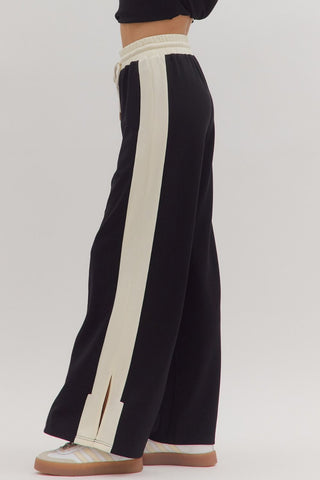 Black/Ivory Contrast Long Sleeve Wide Leg Pant Set