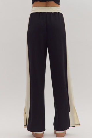 Black/Ivory Contrast Long Sleeve Wide Leg Pant Set