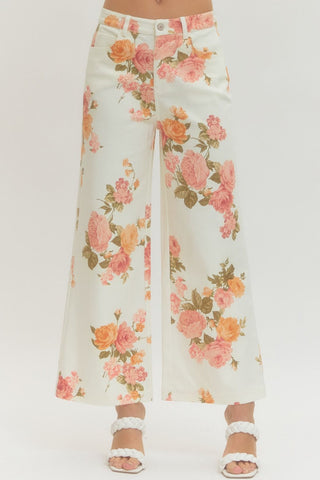 Floral Print Wide Leg Ankle Pants