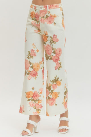 Floral Print Wide Leg Ankle Pants