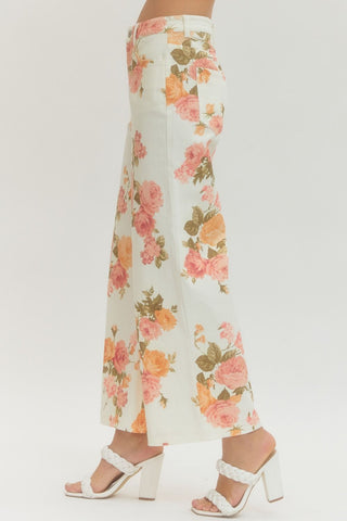 Floral Print Wide Leg Ankle Pants
