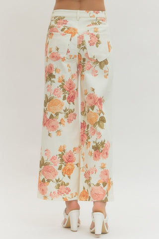 Floral Print Wide Leg Ankle Pants