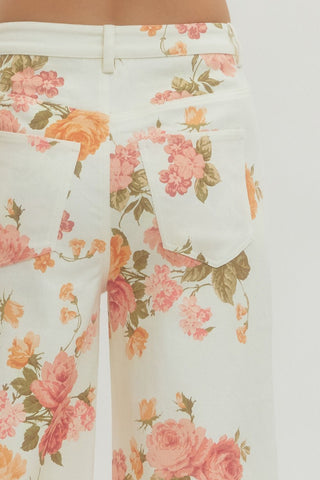 Floral Print Wide Leg Ankle Pants
