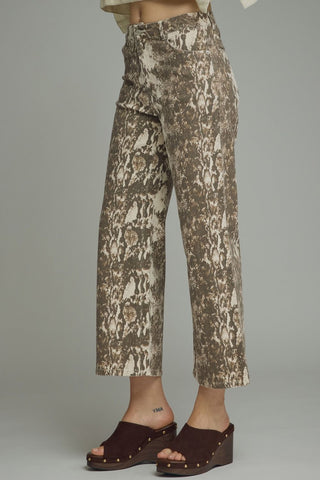 Snake Print Cropped Wide Leg Pants
