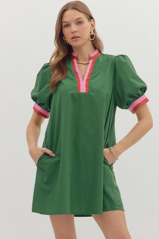Hunter Green Dress w/ Multicolor Band Accents Medium Hunter Green Dress w/ Multicolor Band Accents Medium