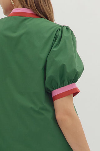 Hunter Green Dress w/ Multicolor Band Accents