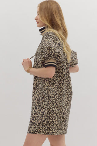 Leopard Mini Dress w/ Ribbed Accents