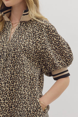 Leopard Mini Dress w/ Ribbed Accents