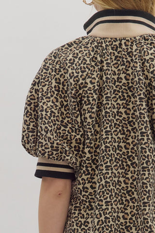 Leopard Mini Dress w/ Ribbed Accents