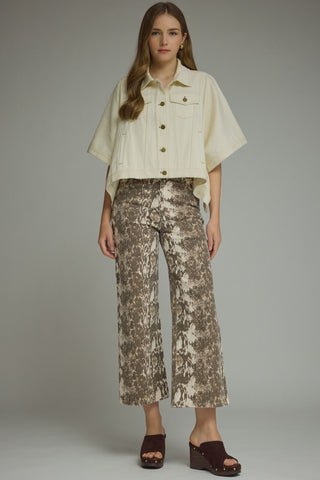 Short Sleeve Denim Cape Jacket - Ecru