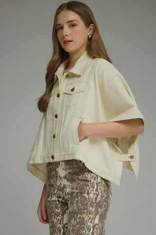 Short Sleeve Denim Cape Jacket - Ecru