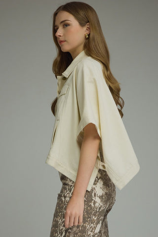Short Sleeve Denim Cape Jacket - Ecru