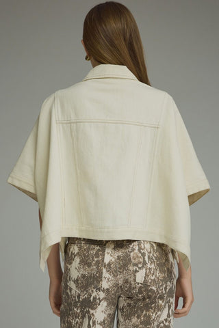 Short Sleeve Denim Cape Jacket - Ecru