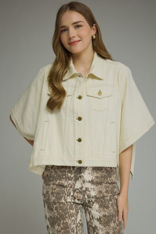 Short Sleeve Denim Cape Jacket - Ecru